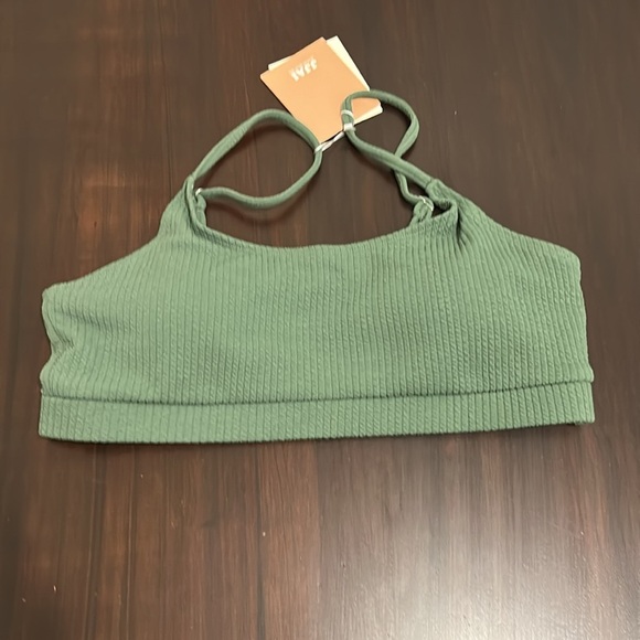 High Waisted Crop Top Ribbed Bikini Set New Army Green Size L - Picture 7 of 10